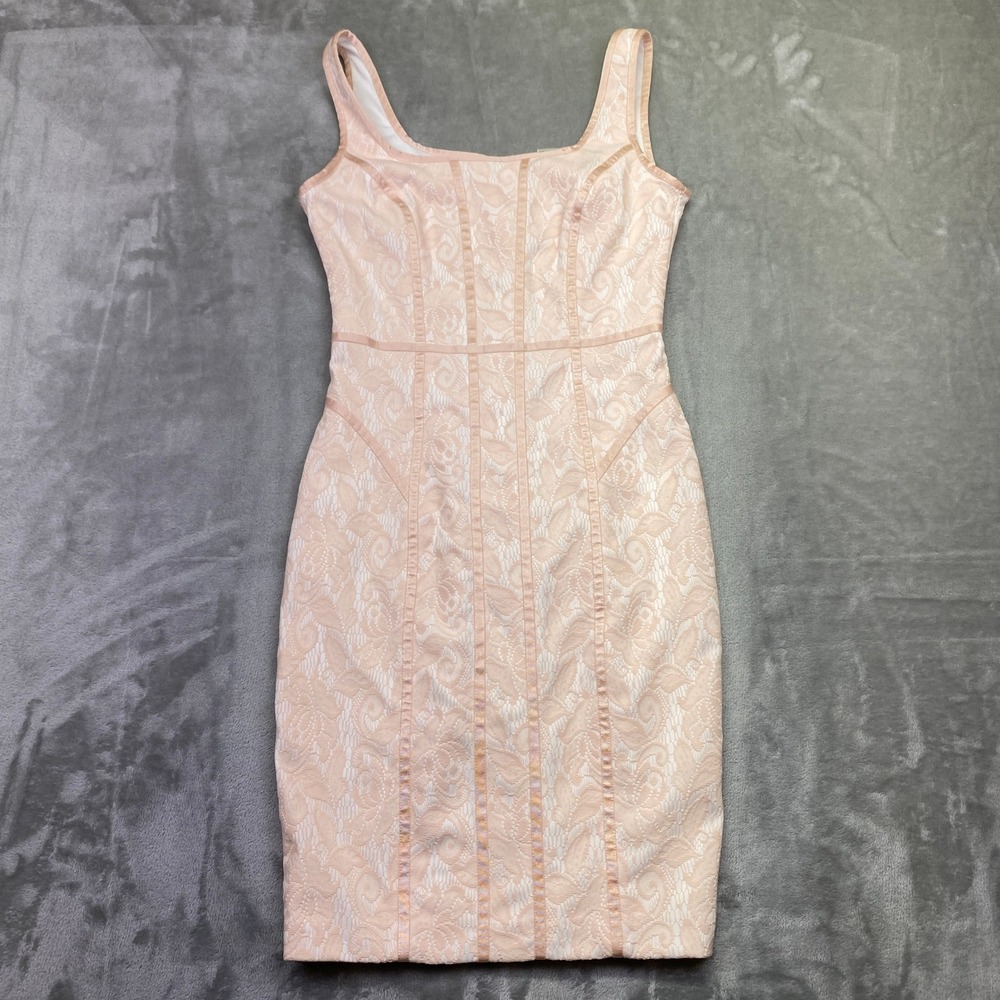 Cache Lace Sheath‎ Dress Pink Spaghetti Strap Square Neck Cocktail Party Sz 2